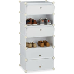 Relaxdays - Meuble chaussures fermé rangement 6 casiers plastique chaussures modulable diy HxlxP: 107x49x37 cm, blanc