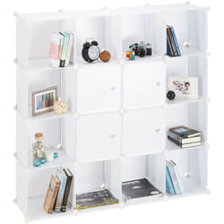 Relaxdays - tagère Rangement 16 Casiers Portes Modulable diy Assemblage Plug In Bibliothèque, Plastique 127 x 127 x 31, 5 cm, blanc