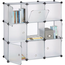 Tagère rangement 9 casiers portes plastique modulable diy assemblage plug in bibliothèque 95x95x32 cm, transparent - Relaxdays