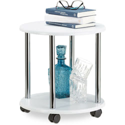 Table d'appoint blanche ronde à roulettes table basse plantes desserte chariot HxlxP 41,5 x 40 x 40 cm, blanc - Relaxdays