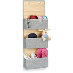 Relaxdays - Rangement mural, organiseur à suspendre 3 compartiments, salle de bain, HxLxP: 94x33x12 cm, bambou tissu, gris
