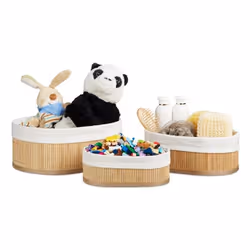 Relaxdays 4052025961404, Panier de rangement, Bambou, Blanc, Ovale, Bambou, Fibre de bois, Polyester, Monochromatique, Intéri ...