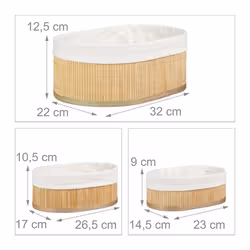 Relaxdays 4052025961404 Boîte de rangement Panier de rangement Ovale Bambou, Fibre de bois, Polyester Bambou, Blanc