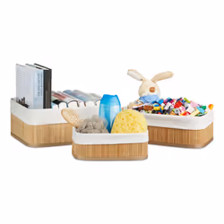 Relaxdays 4052025961411, Panier de rangement, Bambou, Rectangulaire, Bambou, Fibre de bois, Polyester, Monochromatique, Intér ...