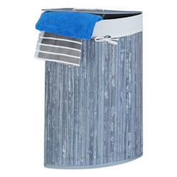 Relaxdays 10019052_111 panier à linge 60 L Coin Bambou, Coton Gris, Blanc