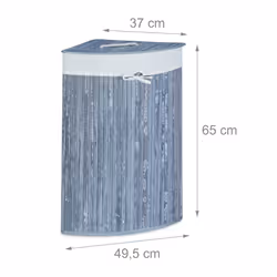 Relaxdays 10019052_111 panier à linge 60 L Coin Bambou, Coton Gris, Blanc