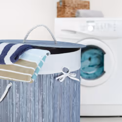 Relaxdays 4052025961886 panier à linge 70 L Rond Bambou, Coton, Polyester Gris