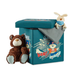 Relaxdays Tabouret pliable pour enfant avec couvercle et espace de rangement coffre jouet avec couvercle HxlxP 38 x 38 x 38 cm