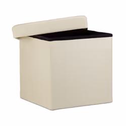 Tabouret pliant similicuir pouf de rangement pliable repose-pieds stockage carré 38 x 38 x 38 cm, crème - Relaxdays
