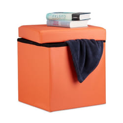 Tabouret pliant similicuir pouf de rangement pliable repose-pieds stockage carré 38 x 38 x 38 cm, orange - Relaxdays