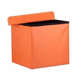 Tabouret pliant similicuir pouf de rangement pliable repose-pieds stockage carré 38 x 38 x 38 cm, orange - Relaxdays