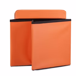 Tabouret pliant similicuir pouf de rangement pliable repose-pieds stockage carré 38 x 38 x 38 cm, orange - Relaxdays