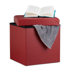 Tabouret pliant similicuir pouf de rangement pliable repose-pieds stockage carré 38 x 38 x 38 cm, rouge - Relaxdays