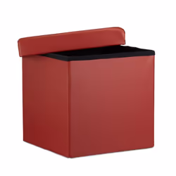 Tabouret pliant similicuir pouf de rangement pliable repose-pieds stockage carré 38 x 38 x 38 cm, rouge - Relaxdays
