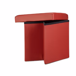 Tabouret pliant similicuir pouf de rangement pliable repose-pieds stockage carré 38 x 38 x 38 cm, rouge - Relaxdays