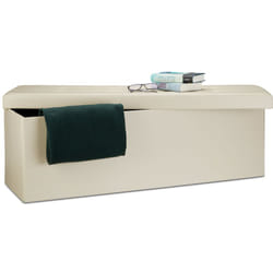 Relaxdays - Tabouret pliable pratique, boîte de rangement, avec couvercle, xl, h x l x p : 38 x 114 x 38 cm, crème