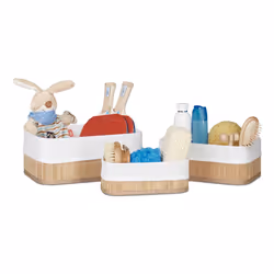 Relaxdays 4052025964160, Boîte de rangement, Châtain clair, Blanc, Rectangulaire, Bambou, Fibre de bois, Polyester, Monochrom ...