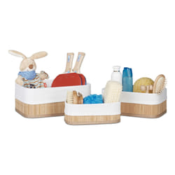Relaxdays 4052025964160 Boîte de rangement Rectangulaire Bambou, Fibre de bois, Polyester Châtain clair, Blanc