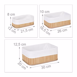 Relaxdays 4052025964160 Boîte de rangement Rectangulaire Bambou, Fibre de bois, Polyester Châtain clair, Blanc