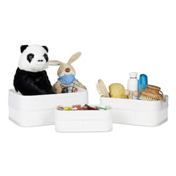 Relaxdays 4052025964177 Boîte de rangement Panier de rangement Rectangulaire Bambou, Fibre de bois, Polyester Blanc