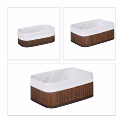 Relaxdays 4052025964184 Boîte de rangement Panier de rangement Rectangulaire Bambou, Panneaux MDF Marron, Blanc