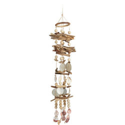 Relaxdays - Carillon à coquillages attrape-rêves mobiles coquillages guirlande Décoration à suspendre bois flotté 107 cm