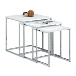 Lot de 3 tables gigognes, design moderne, en mdf et métal (acier), h x l x p : env. 42 x 40 x 40 cm, blanc - Relaxdays