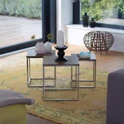 Relaxdays Lot de 3 tables gigognes, design moderne, en MDF et métal (acier), H x L x P : env. 42 x 40 x 40 cm, nature