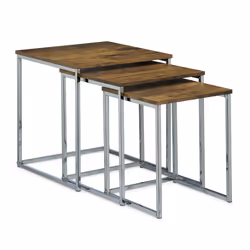 Relaxdays Lot de 3 tables gigognes, design moderne, en MDF et métal (acier), H x L x P : env. 42 x 40 x 40 cm, nature