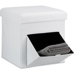 Tabouret de rangement pliant, couvercle amovible, h x l x p : 38 x 38 x 38 cm, pour le salon, blanc - Relaxdays