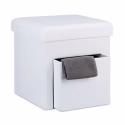 Relaxdays Tabouret de rangement pliant en lin couvercle compartiment pouf cube pour le salon HLP 38 x 38 x 38 cm blanc