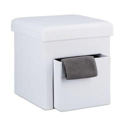 Relaxdays Tabouret de rangement pliant en lin couvercle compartiment pouf cube pour le salon HLP 38 x 38 x 38 cm blanc
