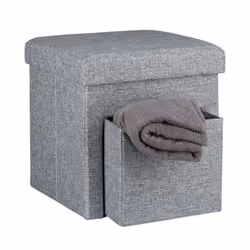 Relaxdays Tabouret de rangement pliant en lin couvercle compartiment pouf cube pour le salon HLP 38 x 38 x 38 cm gris