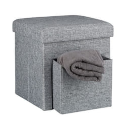 Relaxdays Tabouret de rangement pliant en lin couvercle compartiment pouf cube pour le salon HLP 38 x 38 x 38 cm gris