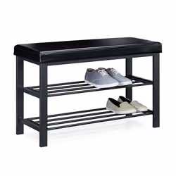 Relaxdays Banc de rangement à chaussures pour 6-8 paires meuble en similicuir 2 niveaux HxlxP 49 x 81 x 31 cm noir