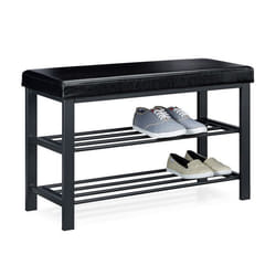 Relaxdays Banc de rangement à chaussures pour 6-8 paires meuble en similicuir 2 niveaux HxlxP 49 x 81 x 31 cm noir
