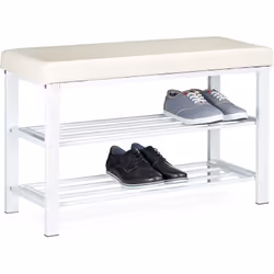 Optez pour ce banc de rangement à chaussures très pratique disponible en noir, blanc ou marron. Ce meuble à chaussures à 2 ét ...