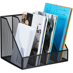 Relaxdays - Range-revues, 4 compartiments, format A4, design maille, hlp 26x31x26 cm, bureau/télétravail, métal, noir