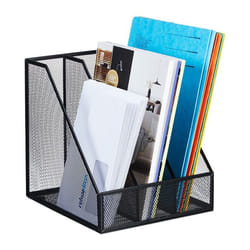 Relaxdays Range-revues 3 compartiments format A4 design maille HLP 26x24x26 cm bureau/télétravail métal noir