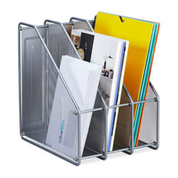 Relaxdays Range-revues à 3 compartiments format A4 design maille HLP 315x24x29 cm bureau/télétravail argenté