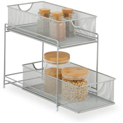 Organiseur pour placard de cuisine, 2 corbeilles coulissantes, en métal, h x l x p: 32 x 19 x 35,5 cm, argenté - Relaxdays