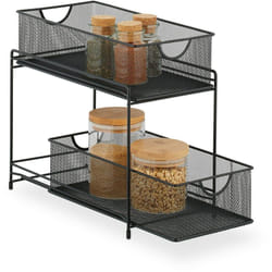 Relaxdays - Organiseur pour placard de cuisine, 2 corbeilles coulissantes, en métal, h x l x p : 32 x 19 x 35,5 cm, noir