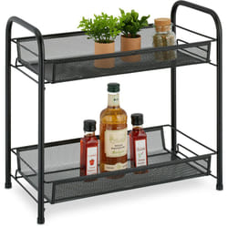 Rangement à épices, 2 niveaux, organiseur pour cuisine & salle de bain, maquillage, parfums, métal, noir - Relaxdays