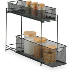 Relaxdays - Organiseur pour placard de cuisine, corbeilles coulissantes, 2 tiroirs, métal, HxLxP: 40x15x46 cm, noir