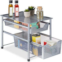 Relaxdays - Rangement à compartiments, organiseur, 2 tiroirs, HxLxP: 30x28x42,5 cm, métal, cuisine, salle de bain, argenté