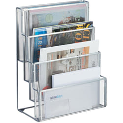 Relaxdays Porte-documents, métal, 4 compartiments, pour lettres et magazines, H x L x P : 43 x 33 x 18 cm, argenté