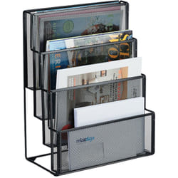 Relaxdays - Porte-documents, métal, 4 compartiments, pour lettres et magazines, h x l x p : 43 x 33 x 18 cm, noir