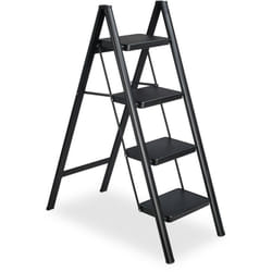 Relaxdays - Escabeau pliable, 4 marches, marchepied léger en acier, supporte jusqu'à 120 kg, HxLxP: 109 x 42 x 84 cm, noir