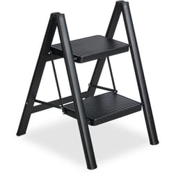 Relaxdays - Escabeau pliable, 2 marches, marchepied léger en acier, supporte jusqu'à 120 kg, HxLxP : 60 x 42 x 48 cm, noir