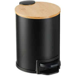 Relaxdays - Poubelle de salle de bain, 3 l, couvercle en bambou, seau intérieur amovible, mécanisme de fermeture, noire